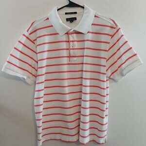 Arturo Calle Mens Striped Polo Shirt White & Red Short Sleeve Size Large Cotton